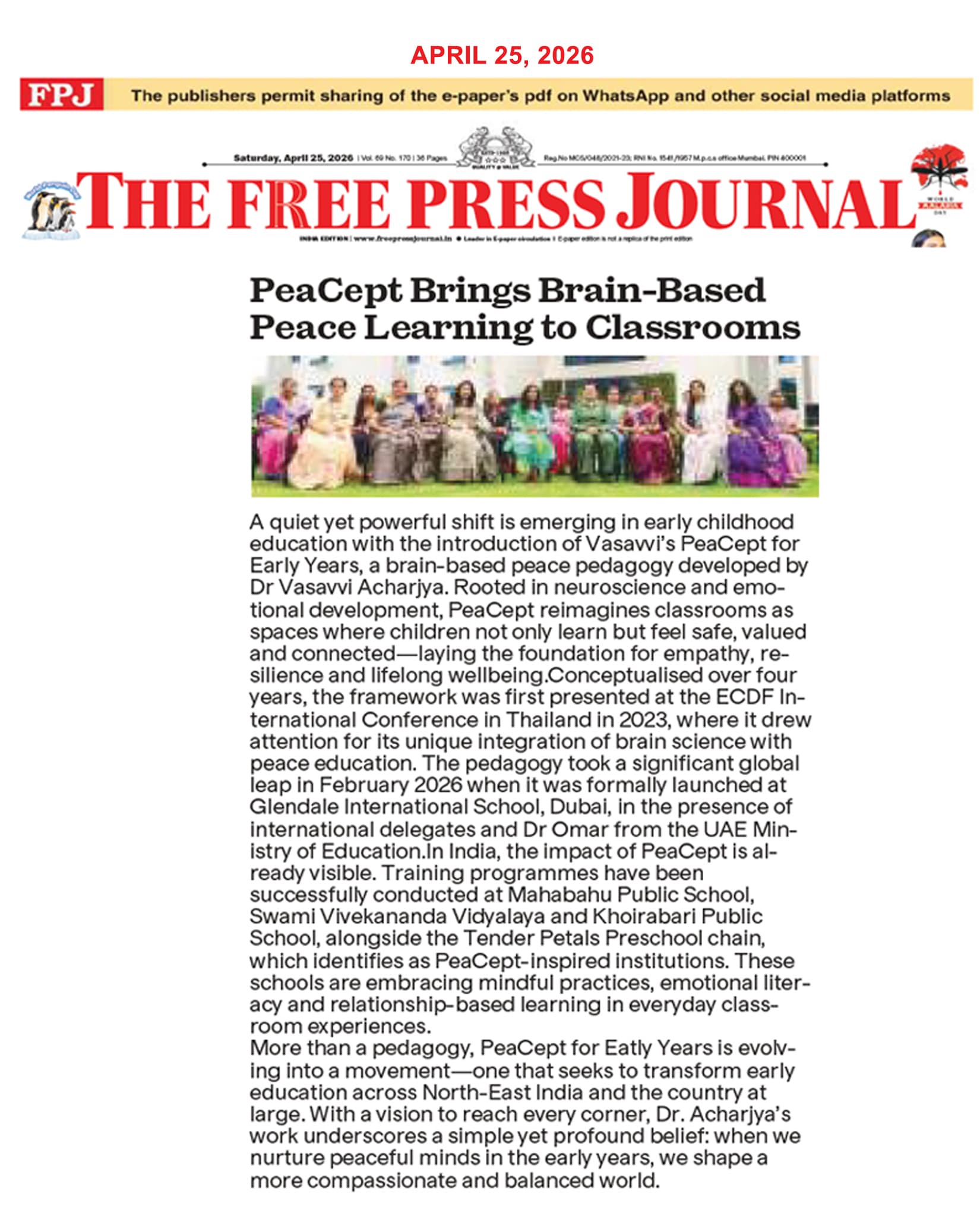 Featured in The Free Press Journal, a widely circulated e-daily from Mumbai, on 25th April 2026